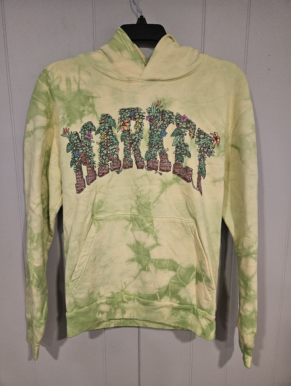 Market Men's Size Small Hawaiian Garden Green Tie Dye Cotton Pullover Hoodie NWT